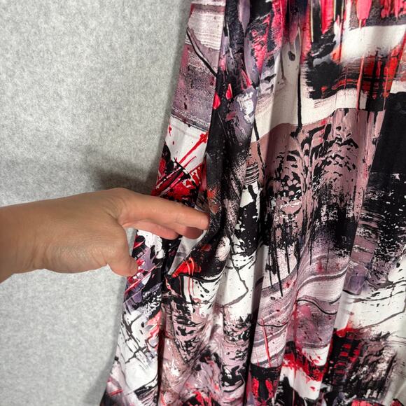 Papillon Dress Small Red Purple Flowy Pockets Jersey Knit Abstract Artsy Print - Picture 4 of 11